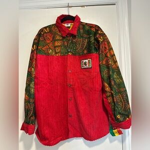 NWT VTG 90s Bad Boyz Hotline Bold Patchwork Corduroy Shirt African inspire Print